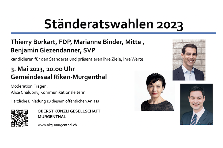 Öffentlicher OKG-Anlass mit 3 Kandidierenden für den Aargauer Ständerat 2023